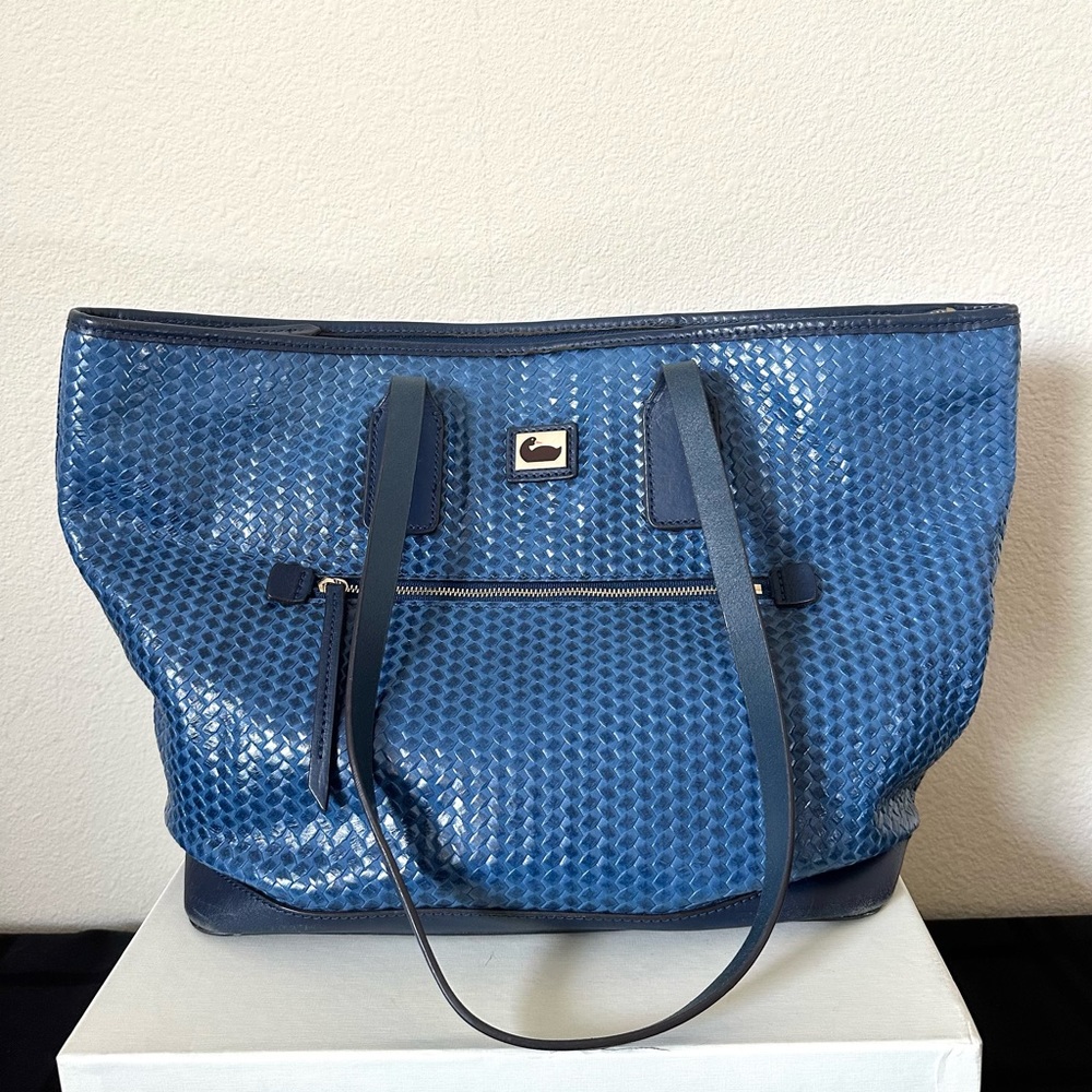 SOLD Hard to find Dooney & Bourke Blue Woven shoulder shopper tote bag handbag